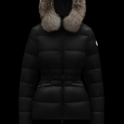 2022 MONCLER Boed Fur Collar Kort Jakke Dame Waist Dunfrakke Vinterjakke Sort