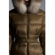 2022 MONCLER Boed Fur Collar Kort Jakke Dame Waist Dunfrakke Vinterjakke Natural Camel Beige