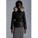 2022 MONCLER Laitue Fur Collar Kort Jakke Dame Waist Dunfrakke Vinterjakke Sort