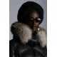 2022 MONCLER Laitue Fur Collar Kort Jakke Dame Waist Dunfrakke Vinterjakke Sort