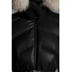 2022 MONCLER Laitue Fur Collar Kort Jakke Dame Waist Dunfrakke Vinterjakke Sort