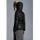 2022 MONCLER Laitue Fur Collar Kort Jakke Dame Waist Dunfrakke Vinterjakke Sort