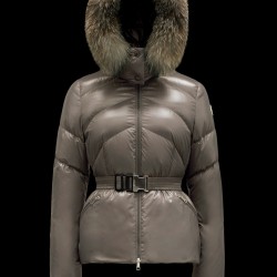 2022 MONCLER Laitue Fur Collar Kort Jakke Dame Waist Dunfrakke Vinterjakke Dark Grå