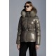 2022 MONCLER Laitue Fur Collar Kort Jakke Dame Waist Dunfrakke Vinterjakke Dark Grå