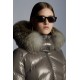 2022 MONCLER Laitue Fur Collar Kort Jakke Dame Waist Dunfrakke Vinterjakke Dark Grå