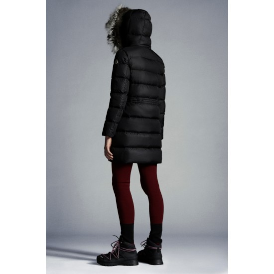 2022 Moncler Aphroti Parka Fur Hætte Collar Lang Jakke Dame Dunfrakke Vinterjakke Sort