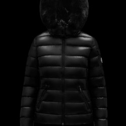 2022 Moncler Badyfur Collar Kort Jakke Dame Dunfrakke Vinterjakke Sort