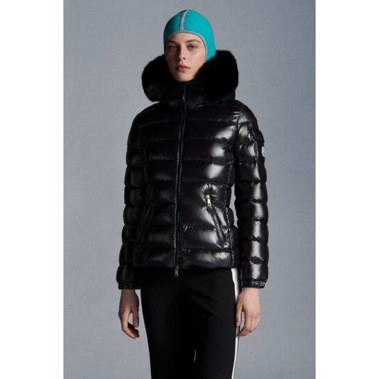 2022 Moncler Badyfur Collar Kort Jakke Dame Dunfrakke Vinterjakke Sort