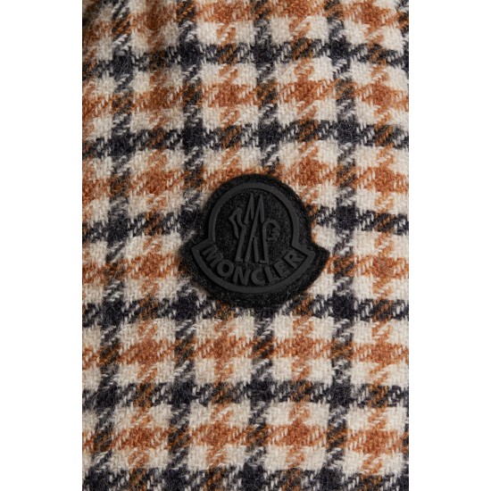 2022 Moncler Bugrane Kort Hætte Jakke Dame Dunfrakke Vinterjakke Burnt Orange And Sort Check