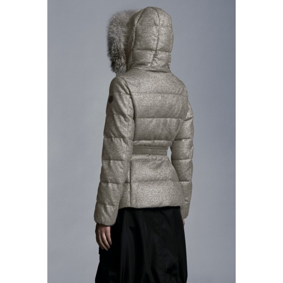 2022 Moncler Cardamine Fur Collar Kort Jakke Dame Dunfrakke Vinterjakke Metallic Gold