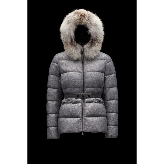 2022 Moncler Cardamine Fur Collar Kort Jakke Dame Dunfrakke Vinterjakke Silver