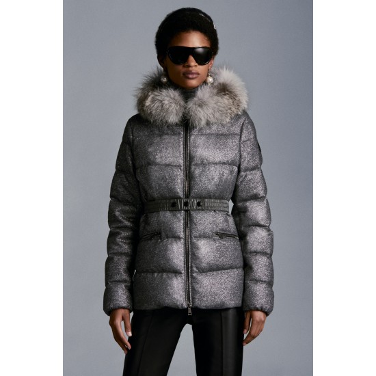 2022 Moncler Cardamine Fur Collar Kort Jakke Dame Dunfrakke Vinterjakke Silver