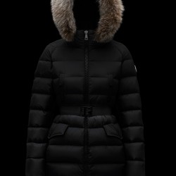 2022 Moncler Clion Parka Kort Jakke Dame Waist Fur Hætte Collar Dunfrakke Vinterjakke Sort