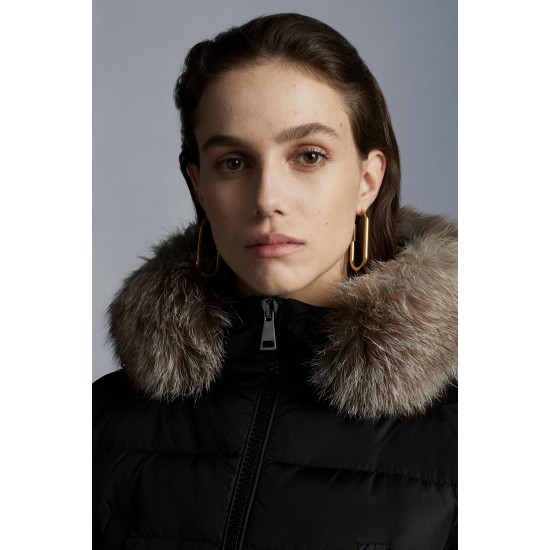 2022 Moncler Clion Parka Kort Jakke Dame Waist Fur Hætte Collar Dunfrakke Vinterjakke Sort