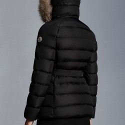 2022 Moncler Clion Parka Kort Jakke Dame Waist Fur Hætte Collar Dunfrakke Vinterjakke Sort