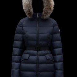 2022 Moncler Clion Parka Kort Jakke Dame Waist Fur Hætte Collar Dunfrakke Vinterjakke Night blå