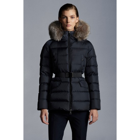 2022 Moncler Clion Parka Kort Jakke Dame Waist Fur Hætte Collar Dunfrakke Vinterjakke Night blå