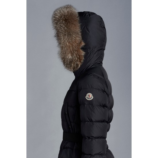 2022 Moncler Clion Parka Kort Jakke Dame Waist Fur Hætte Collar Dunfrakke Vinterjakke Night blå