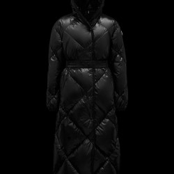 2022 Moncler Cotonniere Parka Lang Jakke Dame Waist Dunfrakke Vinterjakke Sort