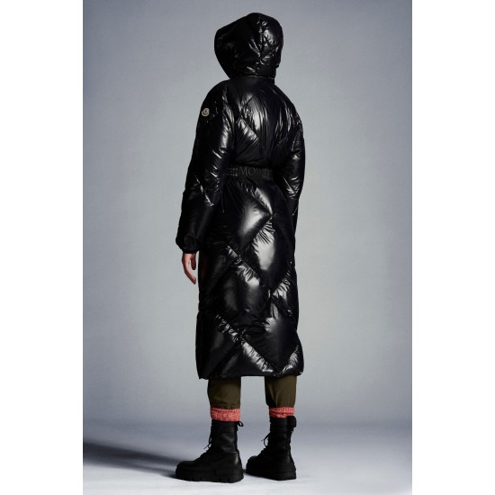 2022 Moncler Cotonniere Parka Lang Jakke Dame Waist Dunfrakke Vinterjakke Sort