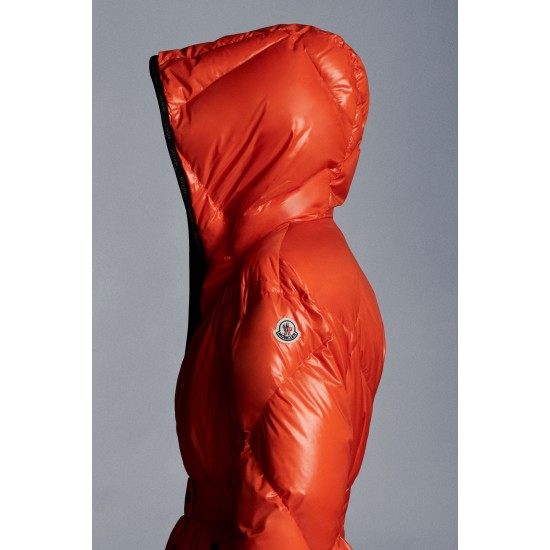 2022 Moncler Cotonniere Parka Lang Jakke Dame Waist Dunfrakke Vinterjakke Bright Orange