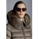 2022 Moncler Cupidone Fur Collar Kort Jakke Dame Waist Dunfrakke Vinterjakke Taupe