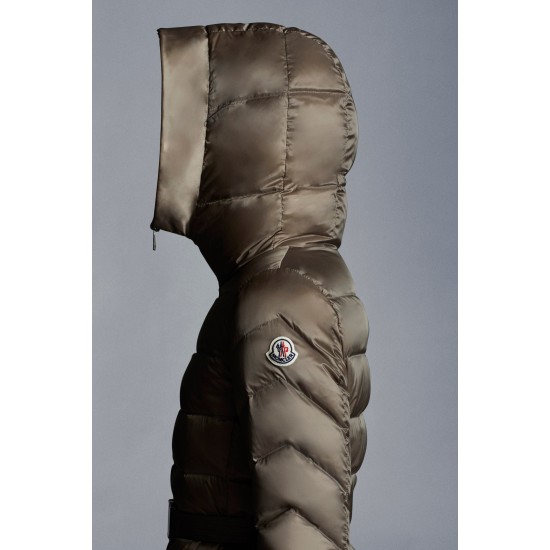 2022 Moncler Cupidone Fur Collar Kort Jakke Dame Waist Dunfrakke Vinterjakke Taupe