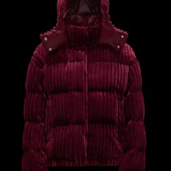 2022 Moncler Daos Kort Hætte Jakke Dame Dunfrakke Vinterjakke Burgundy Rød