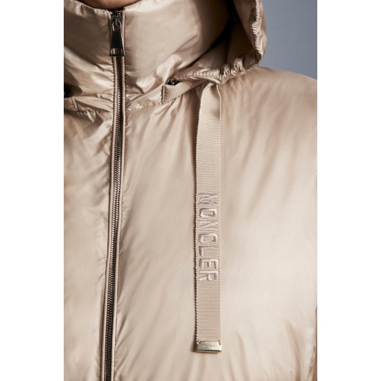 2022 Moncler Ecbalie Parka Hætte Lang Jakke Dame Dunfrakke Vinterjakke Sand Beige