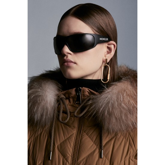 2022 Moncler Ficodie Fur Collar Kort Jakke Dame Waist Dunfrakke Vinterjakke Brun