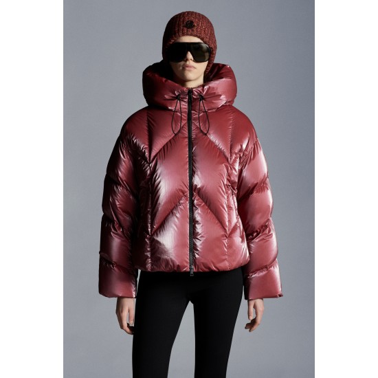 2022 Moncler Frele Kort Hætte Jakke Dame Dunfrakke Vinterjakke Cherry Pink