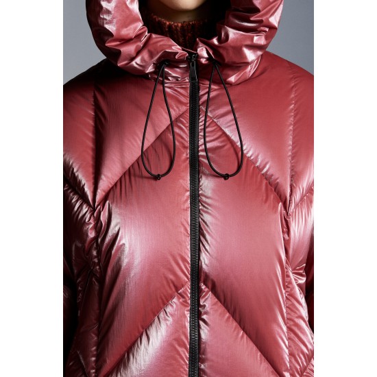 2022 Moncler Frele Kort Hætte Jakke Dame Dunfrakke Vinterjakke Cherry Pink