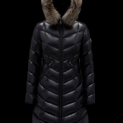 2022 Moncler Fulmarus Parka Fur Collar Hætte Lang Jakke Dame Dunfrakke Vinterjakke Sort