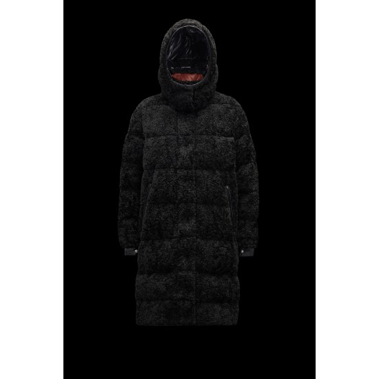 2022 Moncler Hainardia Parka Hætte Lang Jakke Dame Dunfrakke Vinterjakke Sort