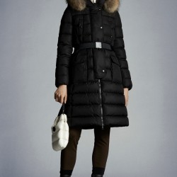 2022 Moncler Khloe Parka Fur Hætte Collar Lang Jakke Dame Dunfrakke Vinterjakke Sort2