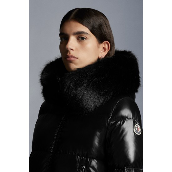 2022 Moncler Laiche Parka Kort Jakke Dame Fur Hætte Collar Dunfrakke Vinterjakke Sort