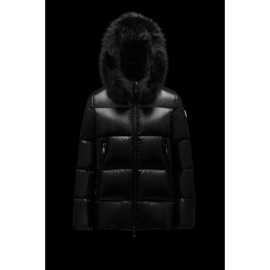 2022 Moncler Laiche Parka Kort Jakke Dame Fur Hætte Collar Dunfrakke Vinterjakke Sort