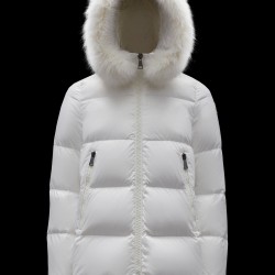 2022 Moncler Laiche Parka Kort Jakke Dame Fur Hætte Collar Dunfrakke Vinterjakke Off hvid