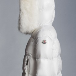 2022 Moncler Laiche Parka Kort Jakke Dame Fur Hætte Collar Dunfrakke Vinterjakke Off hvid