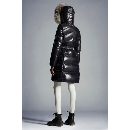 2022 Moncler Lalteron Parka Fur Collar Hætte Lang Jakke Dame Dunfrakke Vinterjakke Sort