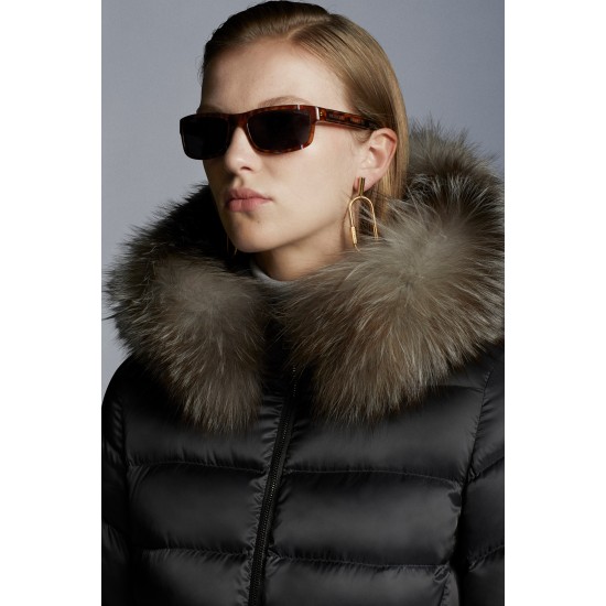 2022 Moncler Leersie Parka Fur Collar Lang Jakke Dame Dunfrakke Vinterjakke Dark Grå