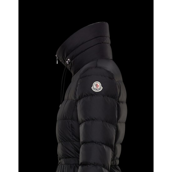 2022 Moncler Malban Parka Lang Jakke Dame Waist Dunfrakke Vinterjakke Sort