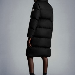 2022 Moncler Marrionnier Parka Fur Hætte Collar Lang Jakke Dame Dunfrakke Vinterjakke Sort