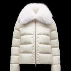 2022 Moncler Meaban Fur Collar Kort Jakke Dame Dunfrakke Vinterjakke hvid