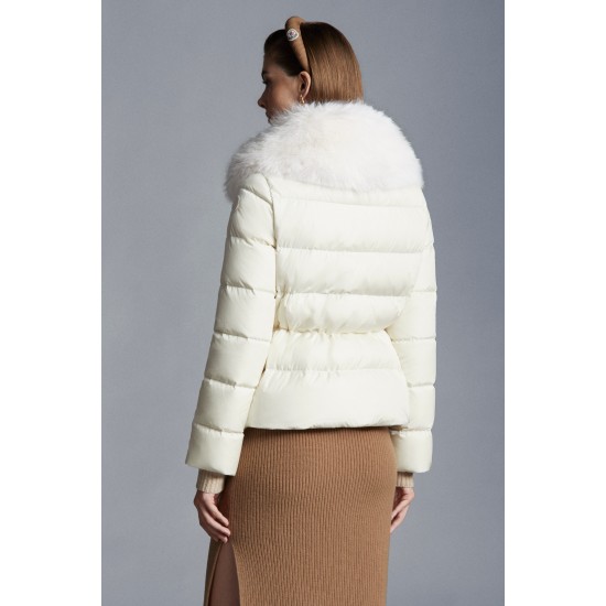 2022 Moncler Meaban Fur Collar Kort Jakke Dame Dunfrakke Vinterjakke hvid