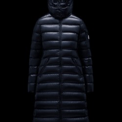 2022 Moncler Moka Hætte Lang Jakke Dame Dunfrakke Vinterjakke Night blå