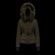 Moncler GRENOBLE Kort Nylon Plain Logo Dame Hætte Ski Jakkes With Fur Collar Army Grøn