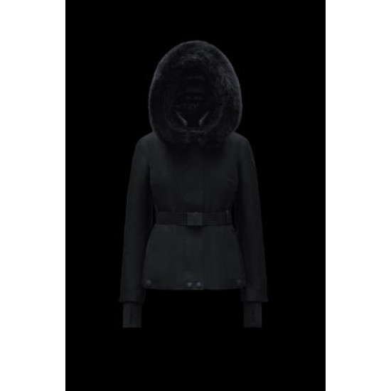 Moncler GRENOBLE Kort Nylon Street Style Plain Ski Jakkes With Fur Collar Sort