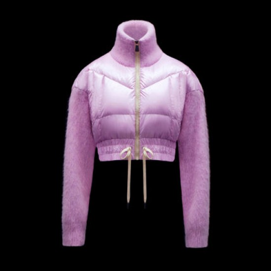 Moncler GRENOBLE Dame Jakkes Kort Casual Style Nylon Lang Sleeves Plain Logo Cropped Pink