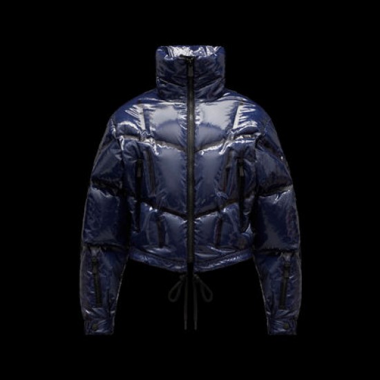 Moncler GRENOBLE Dame Jakkes Kort Casual Style Nylon Lang Sleeves Plain Logo Marine blå